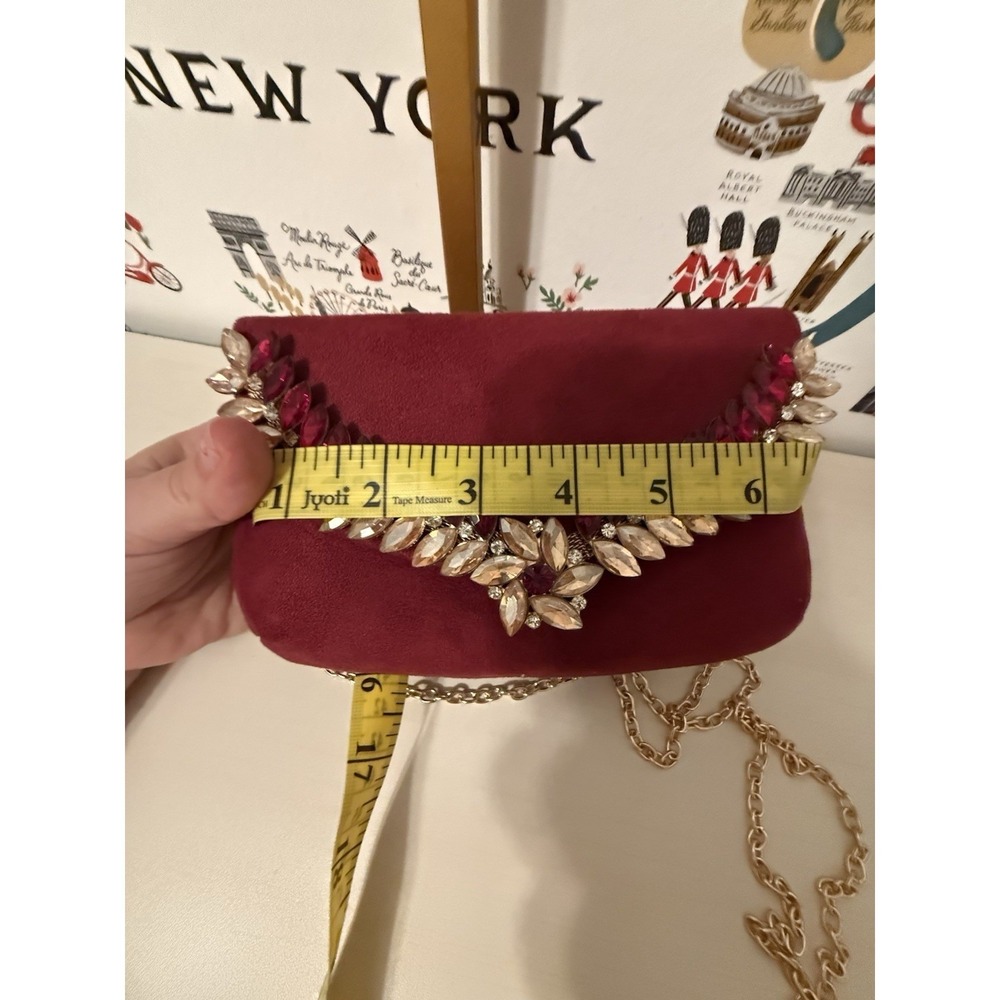 Burgundy Beaded Evening Bag Crossbody Strap Clutch Purse - Picture 7 of 7